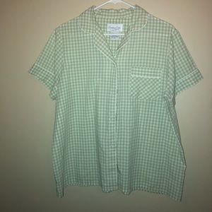green and white gingham shirt